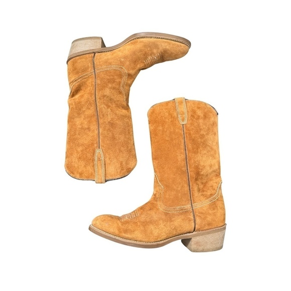 GORGEOUS Cognac Suede Vintage Cowboy Boots Vibram Sole EXCELLENT CONDITION 9.5 - Picture 2 of 8